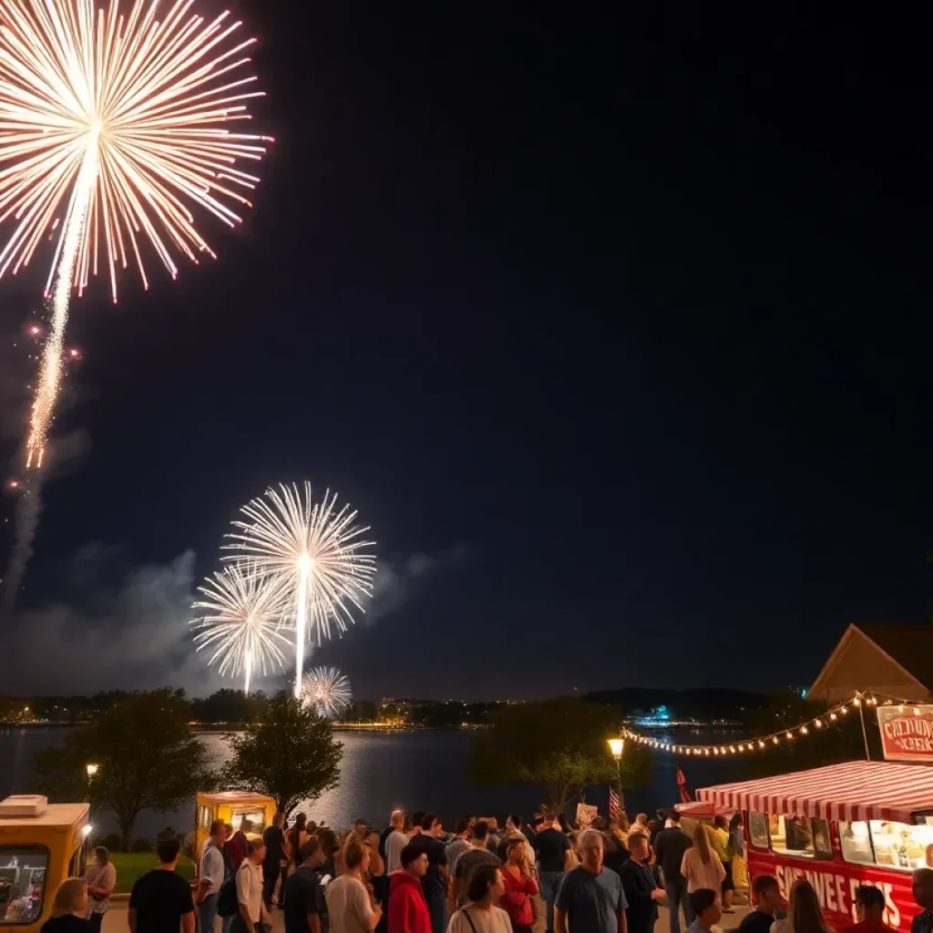 Fireworks bursting in the night sky over Riverfront Park in Conway on New Year's Eve