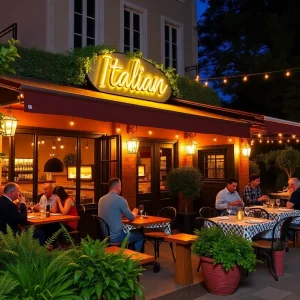 Outdoor dining area of Crave Italian Oven and Bar in Myrtle Beach