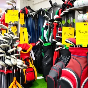 Display of discounted golf equipment for Cyber Monday