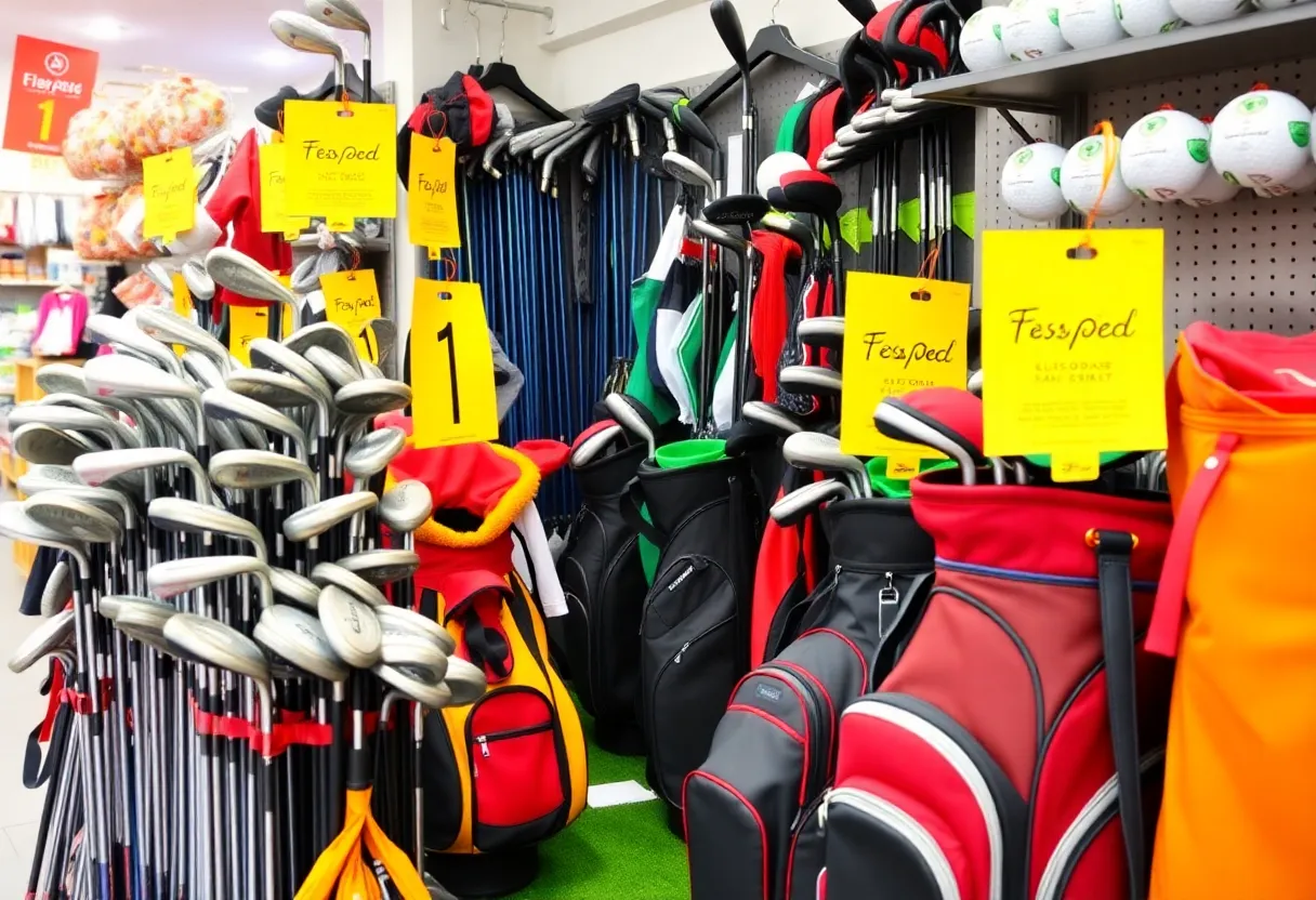 Display of discounted golf equipment for Cyber Monday