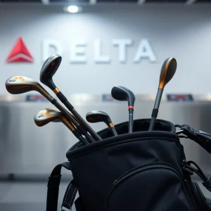 Scorched golf bag and charred clubs at baggage claim