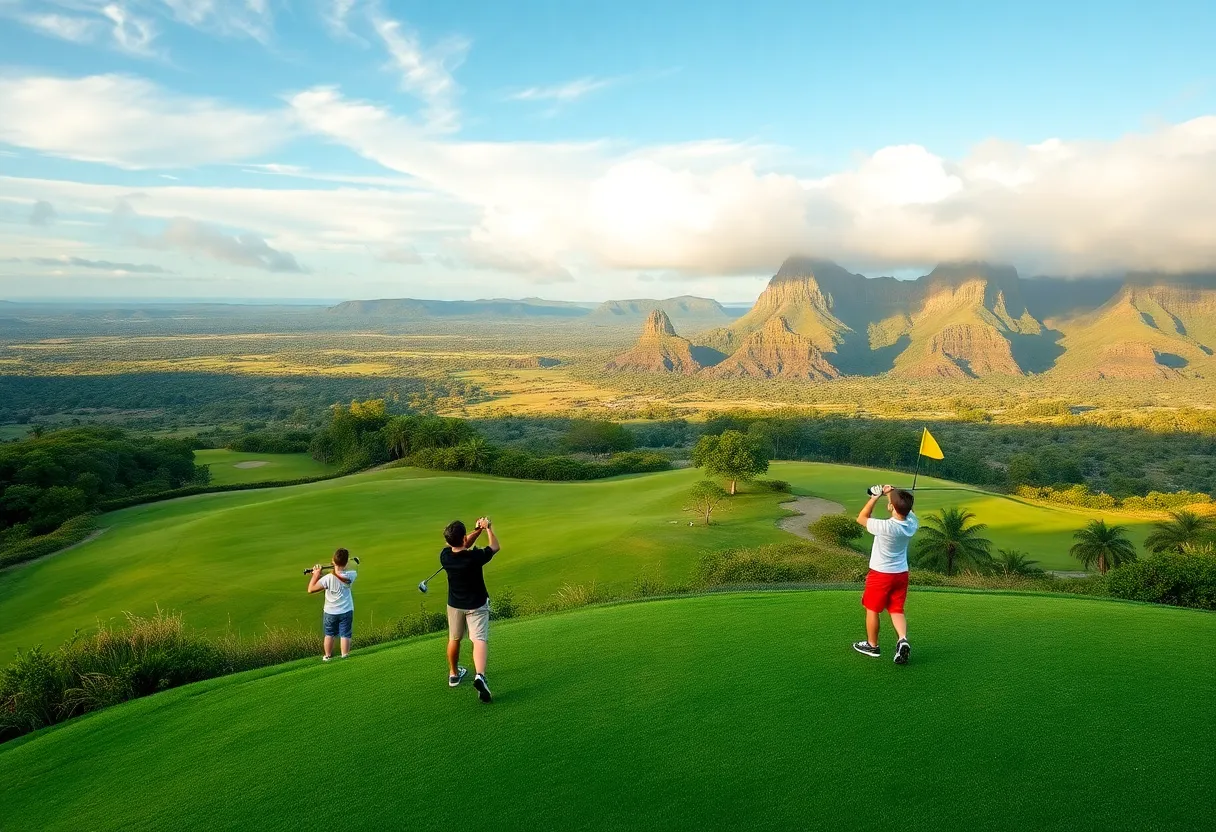 Golfers practicing during the Drive, Chip & Putt qualifier at Hualalai Golf Course