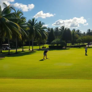 Scenic view of golfers playing on a lush Florida golf course