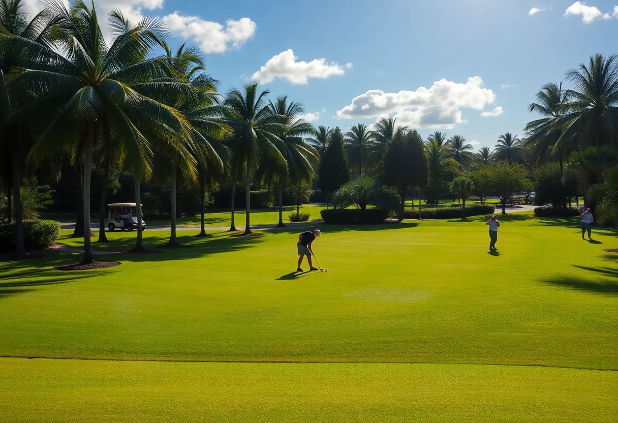 Scenic view of golfers playing on a lush Florida golf course