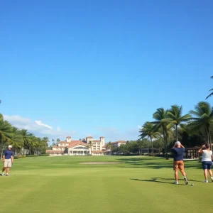 Stunning Florida golf course with a resort in the background