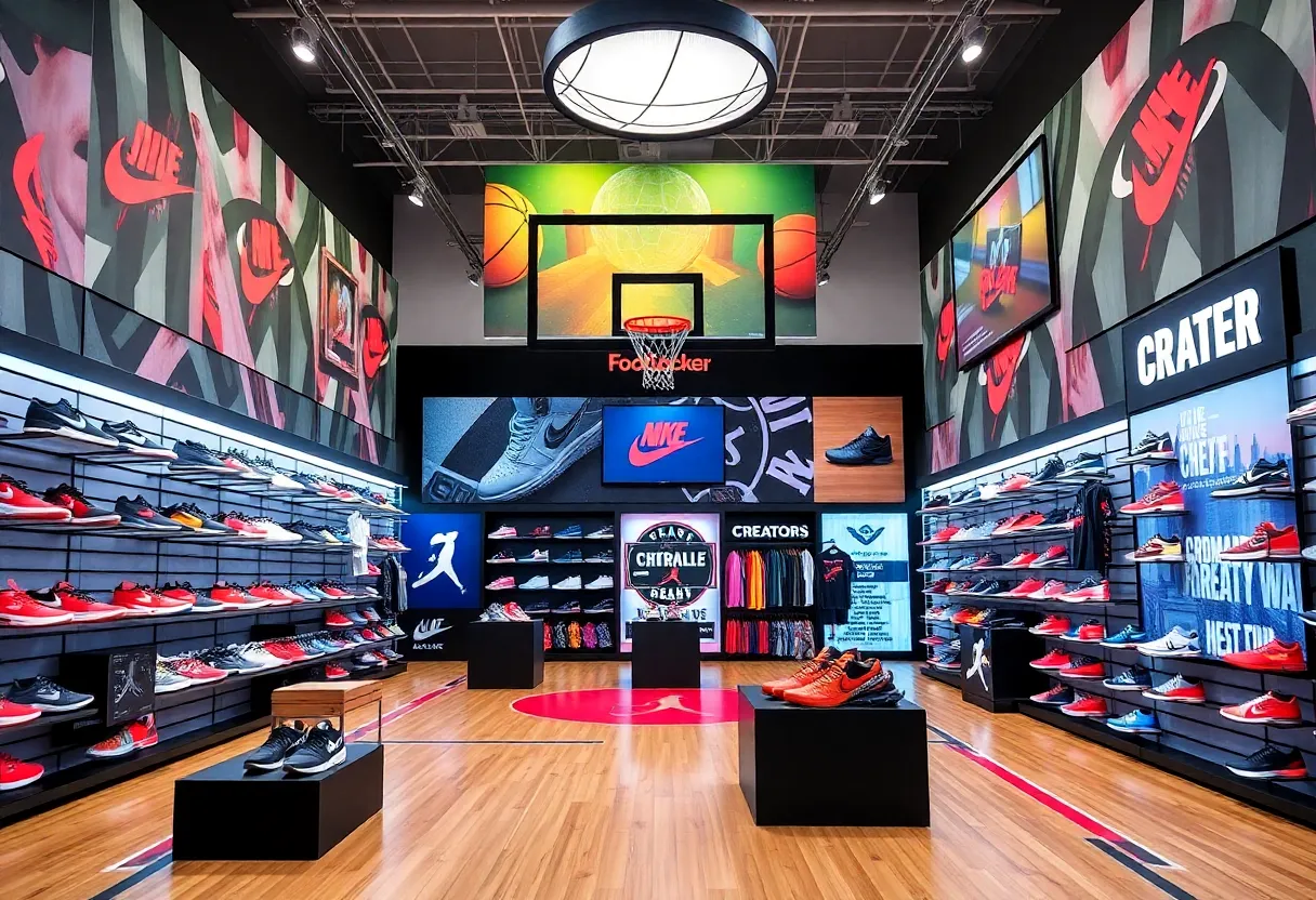 Foot Locker sneaker store featuring basketball culture elements