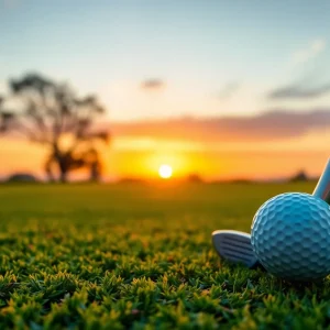 A beautiful golf course at sunset symbolizing recovery.