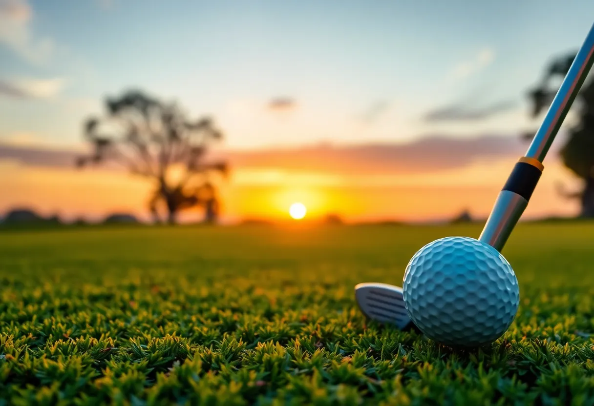 A beautiful golf course at sunset symbolizing recovery.