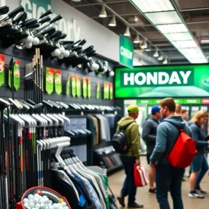 Shoppers exploring golf deals during Cyber Monday in New York City