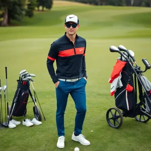 Stylish golfer showcasing the latest 2024 golf equipment and apparel