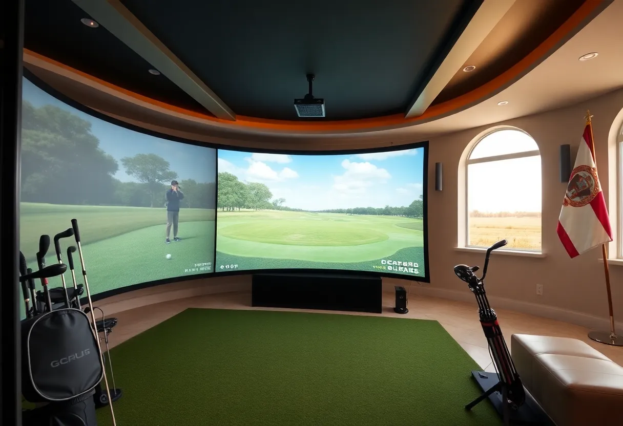 Luxurious golf simulator setup in the Florida Governor's Mansion.