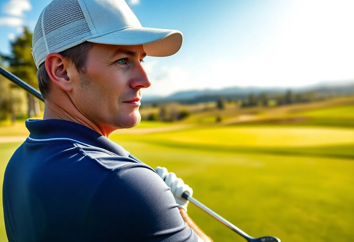 Golfer relaxed and ready to play after overcoming jet lag.