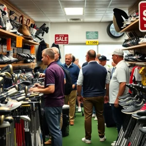 Golfers excited about shopping for golf gear during Black Friday sales.