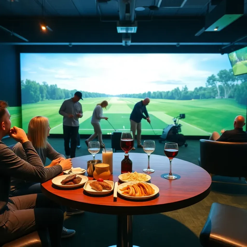 Interior of Golfology indoor golf simulator lounge in St. Pete