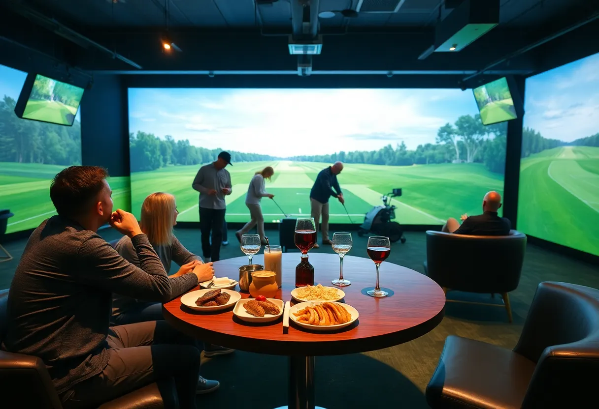 Interior of Golfology indoor golf simulator lounge in St. Pete