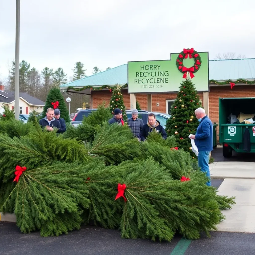 Residents disposing of Christmas trees at Horry County Recycling Center