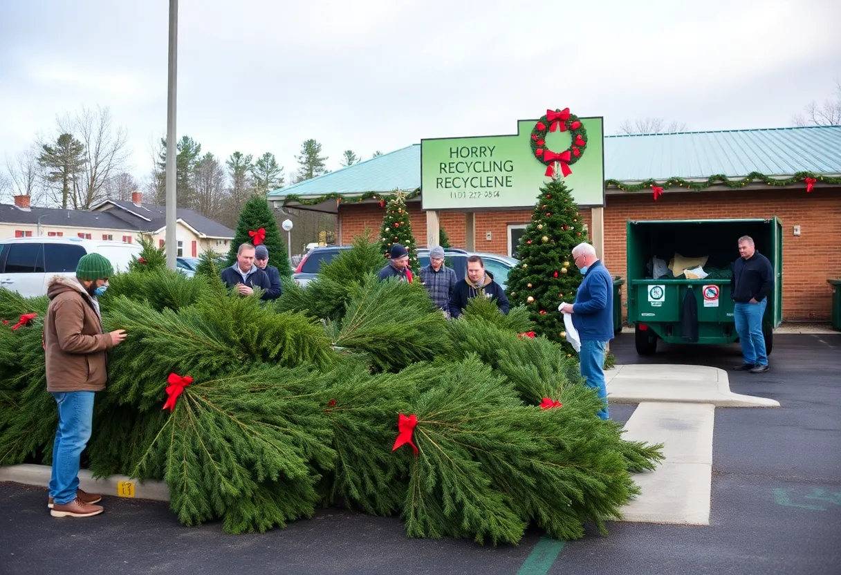 Residents disposing of Christmas trees at Horry County Recycling Center