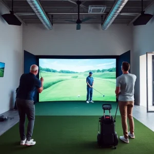 Indoor golf simulator with Trackman technology in a gym