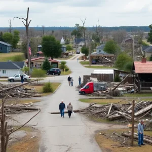 Community members assisting one another after a tornado in Iowa.