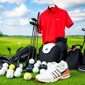 A collection of the newest golf equipment for 2024 on a golf course.