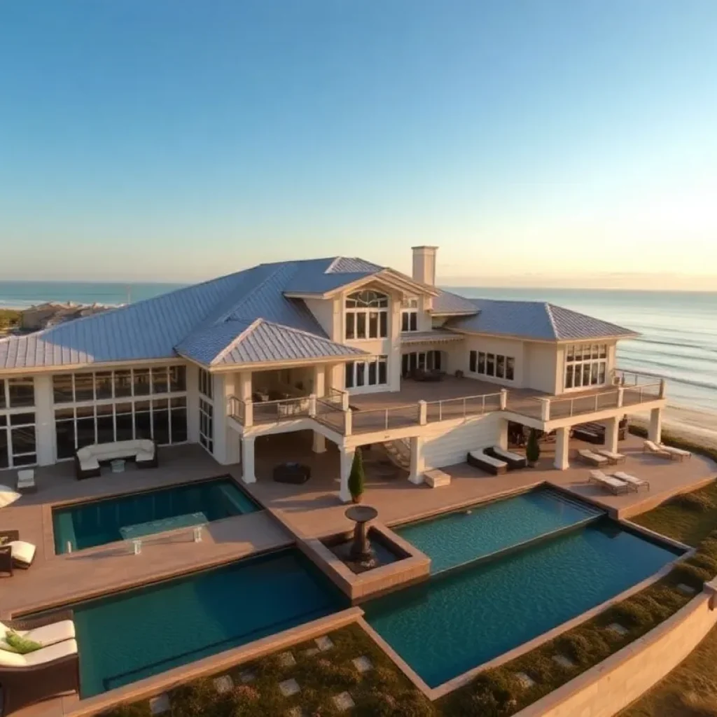 A luxurious beachfront home at Myrtle Beach with a pool and ocean view.