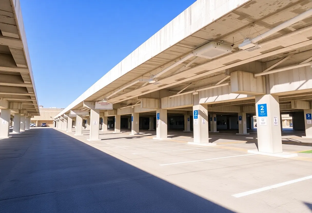 An overview of a clean and maintained precast parking structure.