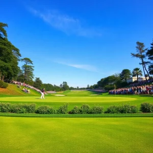 Scenic view of a golf course during a major tournament