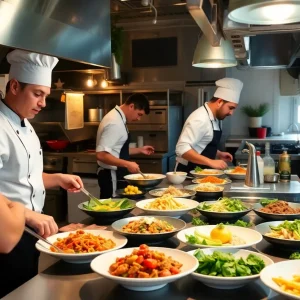 Chef preparing food in a vibrant Myrtle Beach kitchen