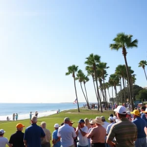 Spectators and players at the Myrtle Beach Classic golf tournament