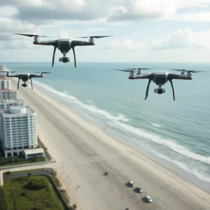 Drones hovering over Myrtle Beach during daytime