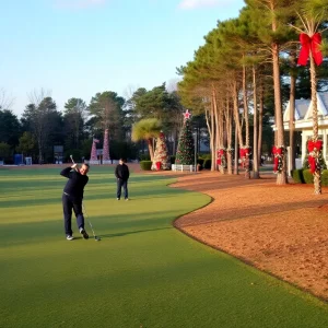 Golfers playing on a Christmas Day at a scenic golf course in North Myrtle Beach