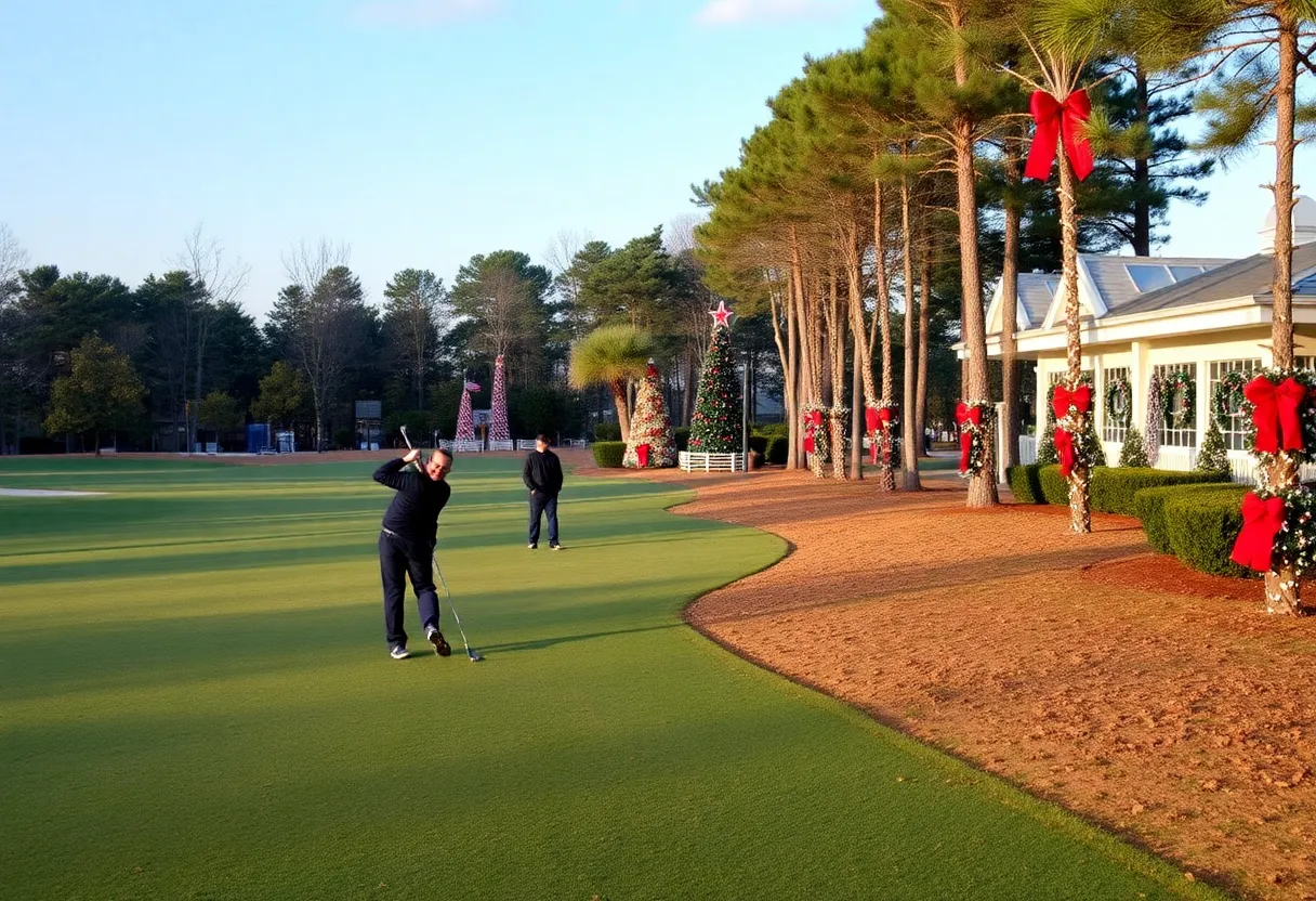 Golfers playing on a Christmas Day at a scenic golf course in North Myrtle Beach