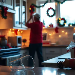 Christmas kitchen accident during cooking preparations