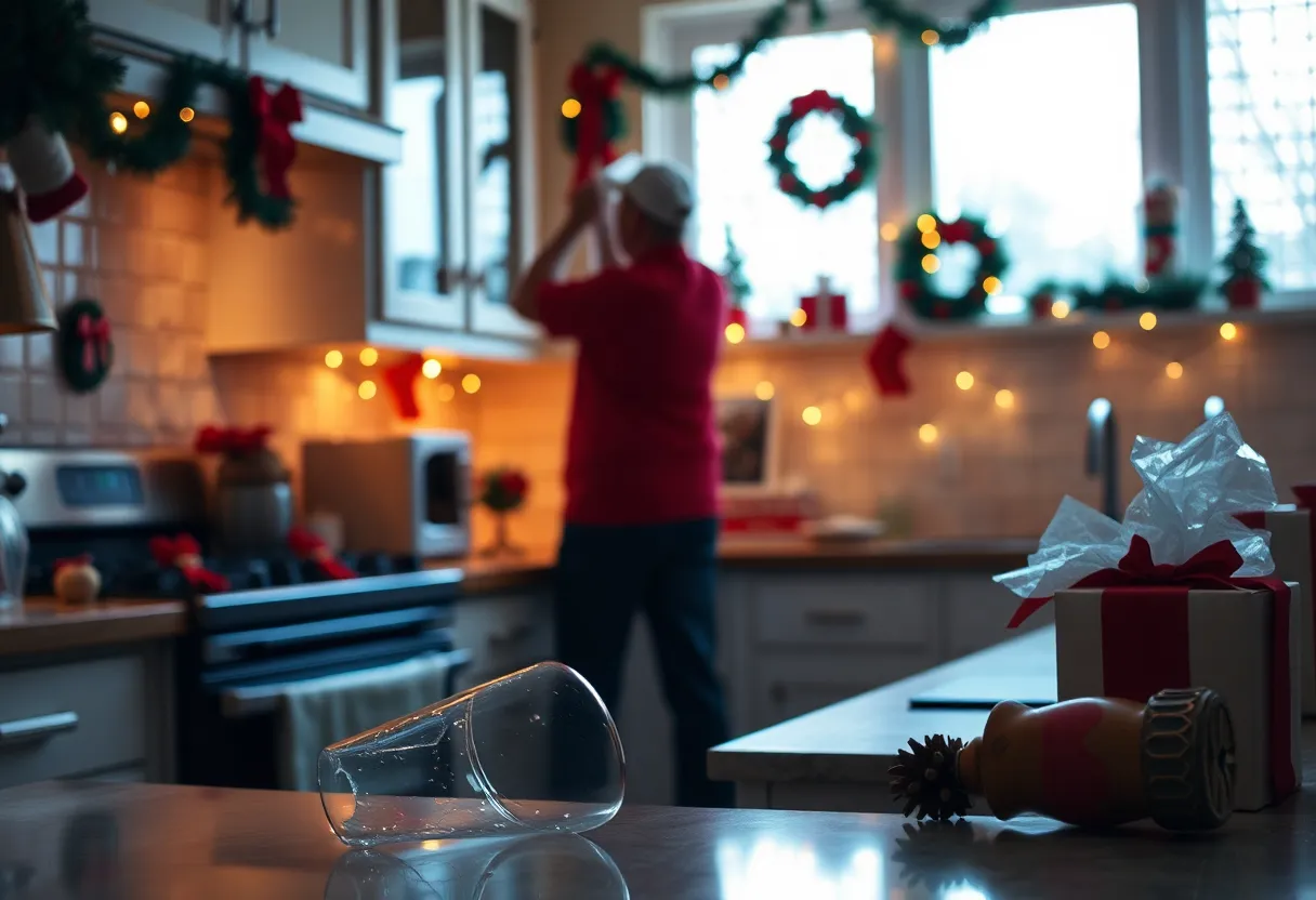 Christmas kitchen accident during cooking preparations