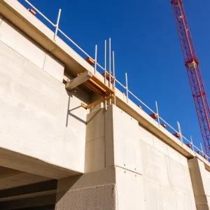 Various materials for structural connections on a construction site.