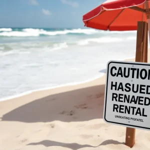 Caution sign at Surfside Beach vacation rental