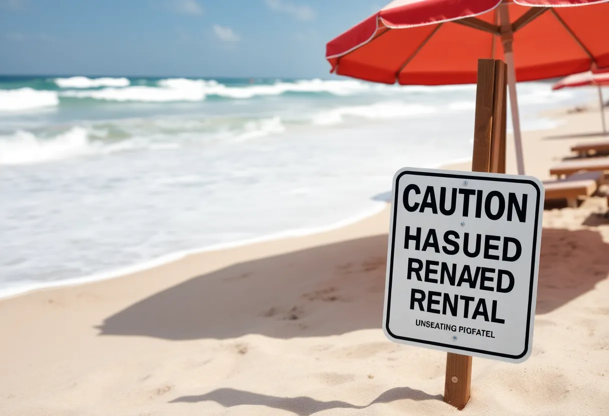 Caution sign at Surfside Beach vacation rental