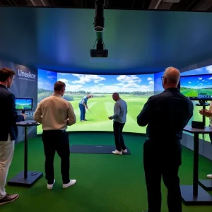 Attendee testing Uneekor golf simulator technology at PGA Show 2024