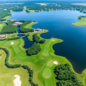 Aerial view of Webbs Reserve Golf Club showcasing its lush landscape and water features.