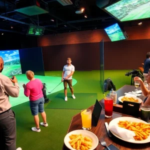 Gamers enjoying indoor golf at X-Golf West Palm Beach