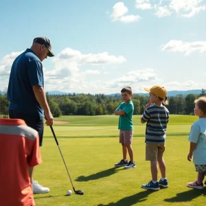 Children practicing golf skills with a coach at a local golf course.