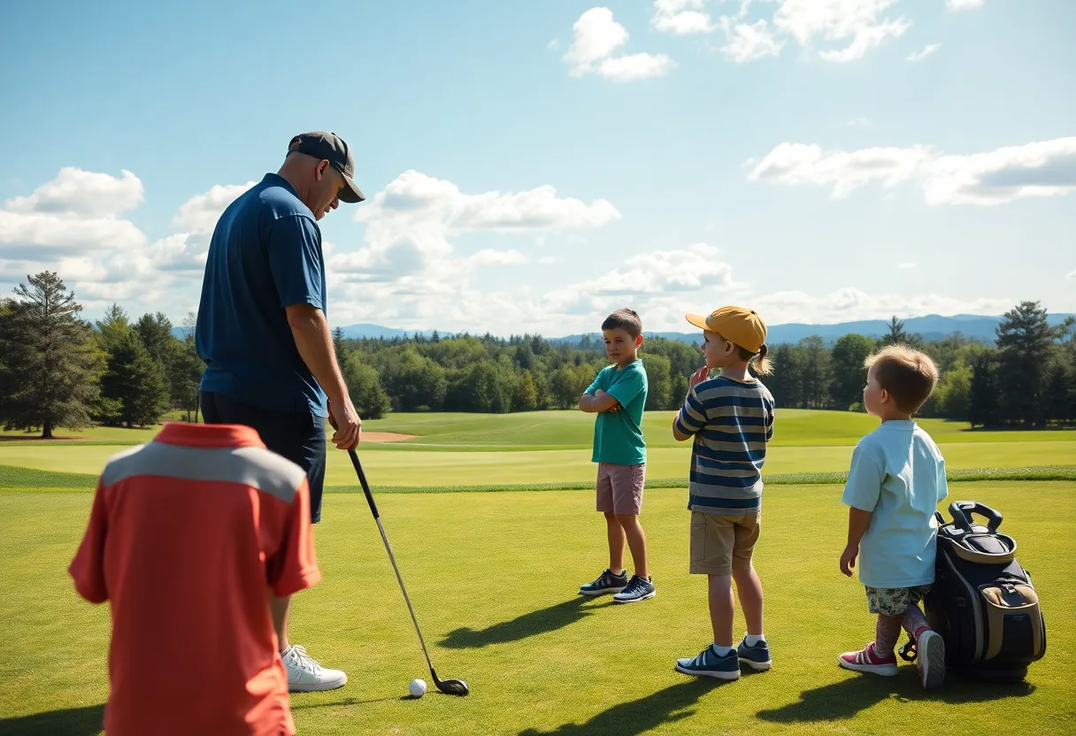 Children practicing golf skills with a coach at a local golf course.