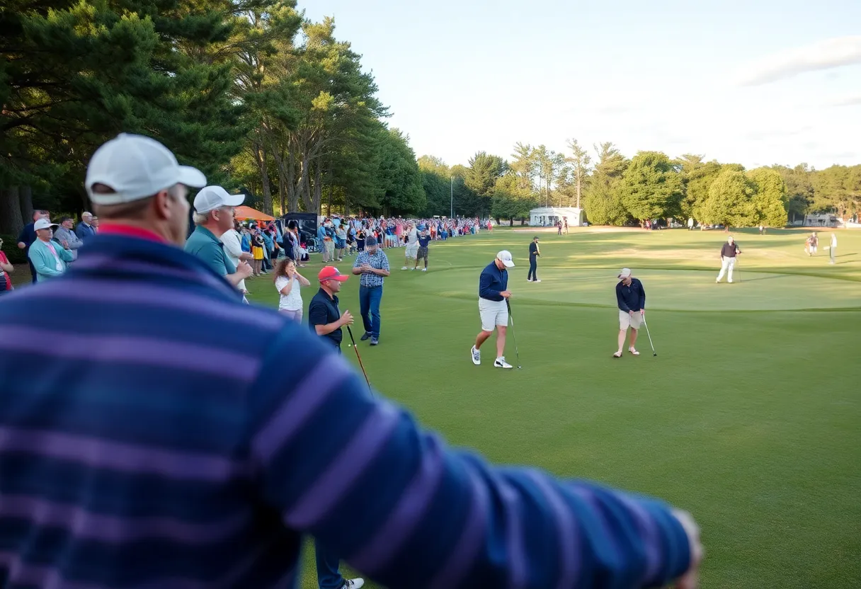 Golfers practicing at the Augusta National Golf Club in preparation for the 2025 Masters Tournament