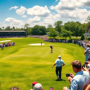 Golf tournament ambiance showcasing players and spectators at the 2025 Sony Open.