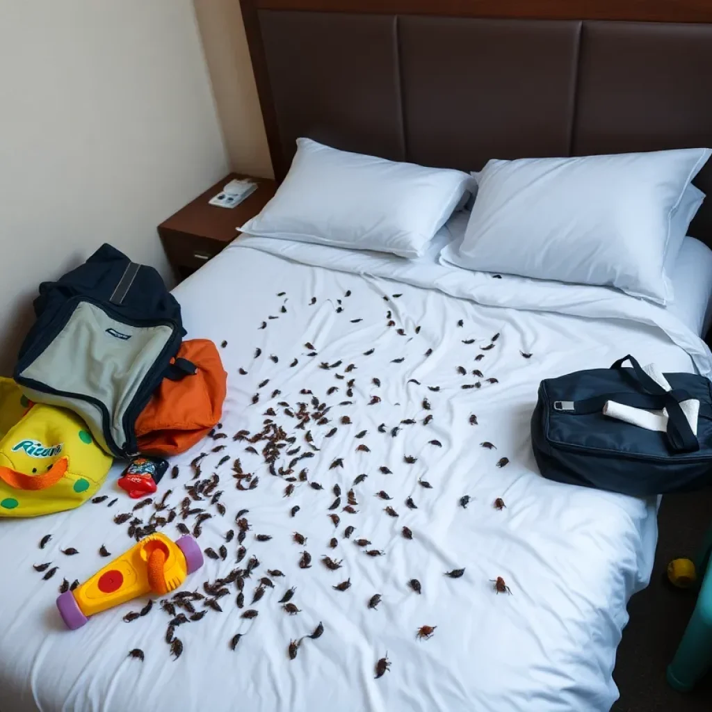 Bed bug infestation in a motel room in Myrtle Beach