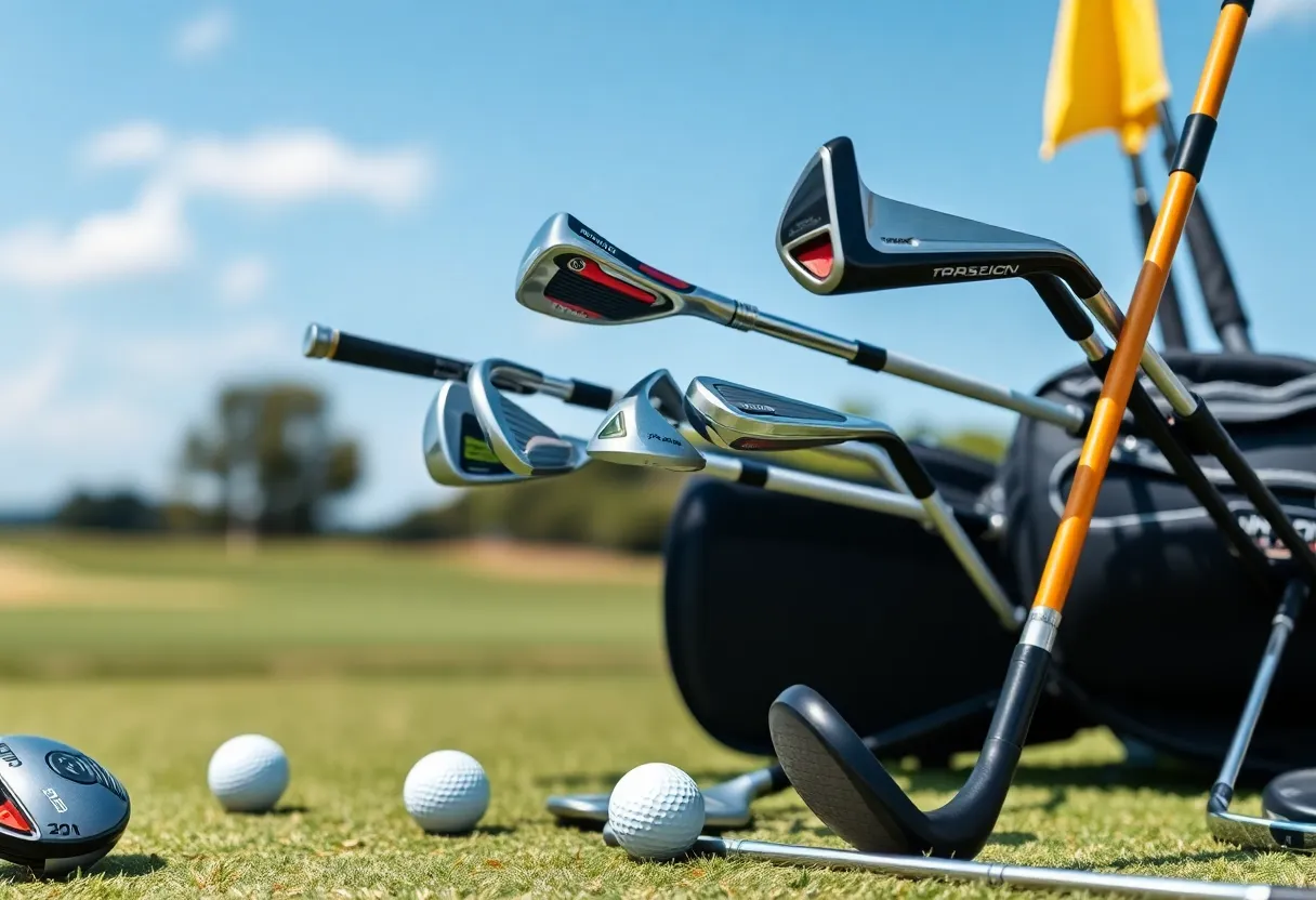 An assortment of the best golf clubs for 2025 displayed on a golf course.