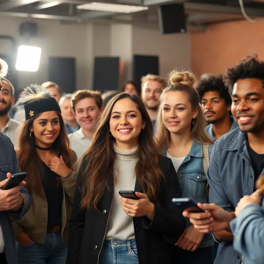 Actors preparing for casting auditions in a lively scene