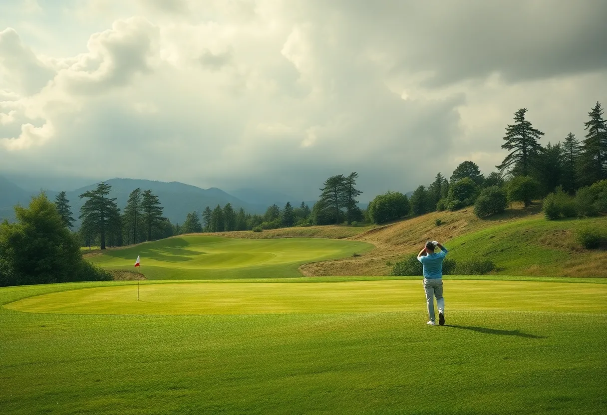 Dramatic landscape of a challenging golf hole on the 2024 DP World Tour