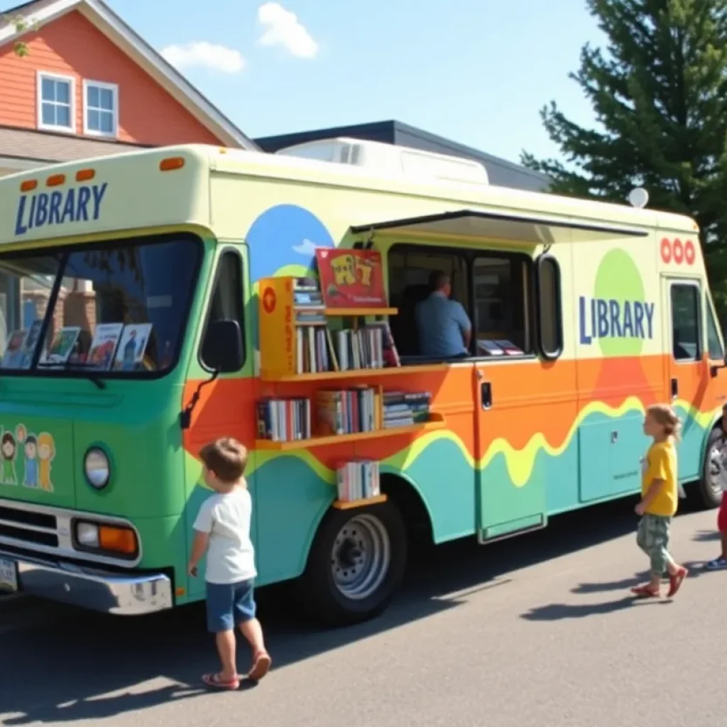 Chapin Memorial Library mobile library van outside in a neighborhood