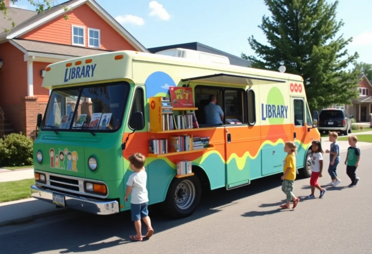 Chapin Memorial Library mobile library van outside in a neighborhood